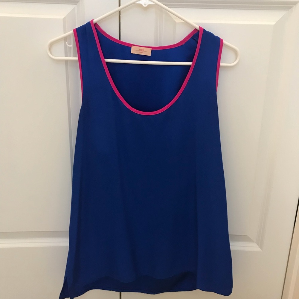 Nell sz small blue and pink 100% silk tank top